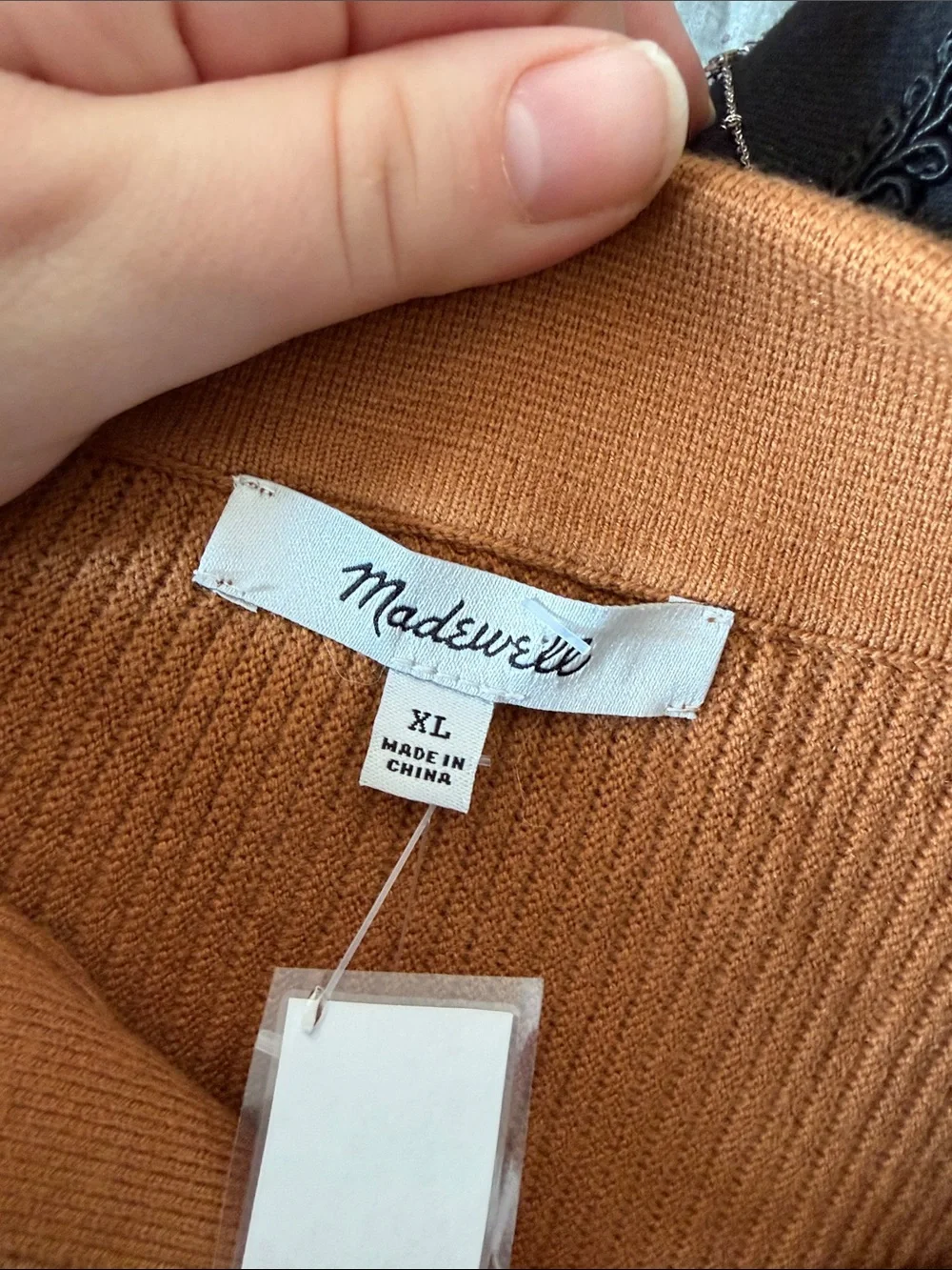 Madewell V-Neck Collared Sweater in Rust Brown